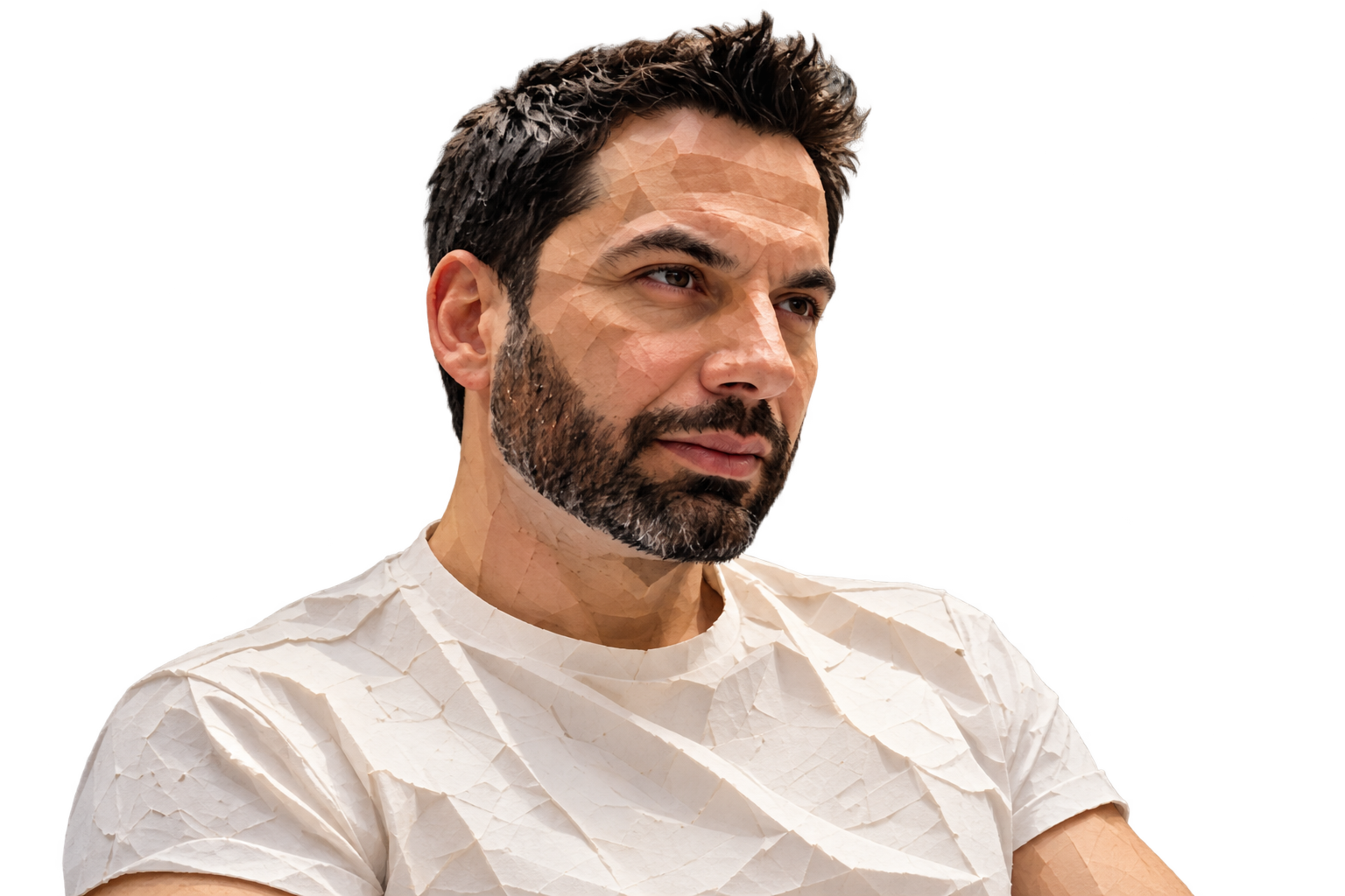 Marek in the selected white-shirt paper portrait